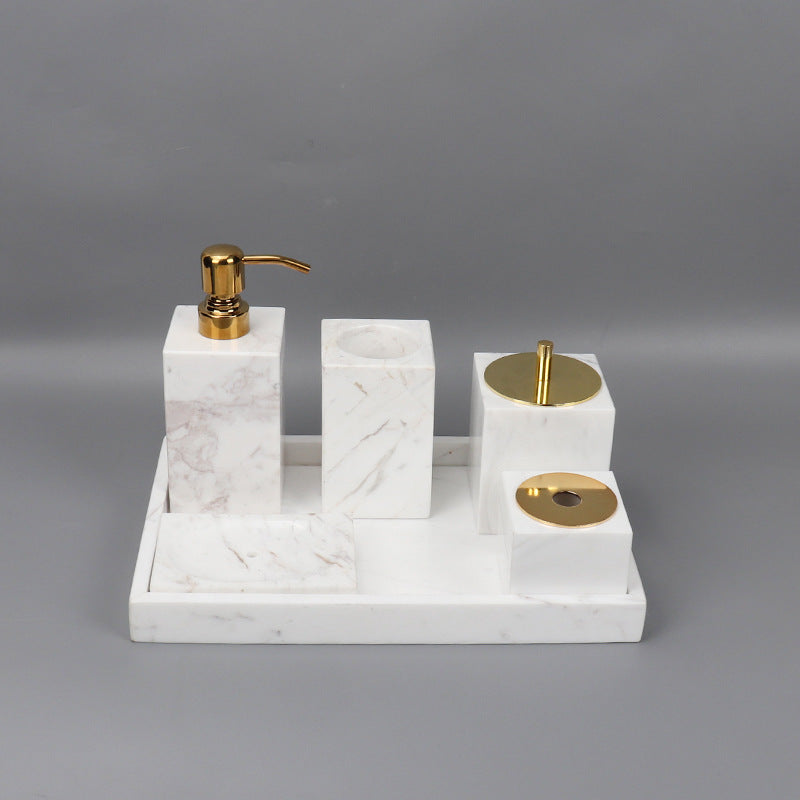 Luxe 6-delige marmeren badkamer set – massief stenen toilettas organizer