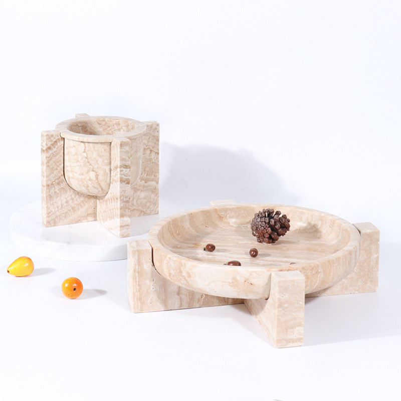 Aurum Travertin Fruit Tray – Massief stenen middelpunt