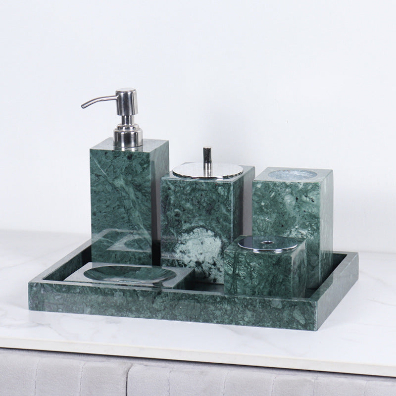 Luxe 6-delige marmeren badkamer set – massief stenen toilettas organizer