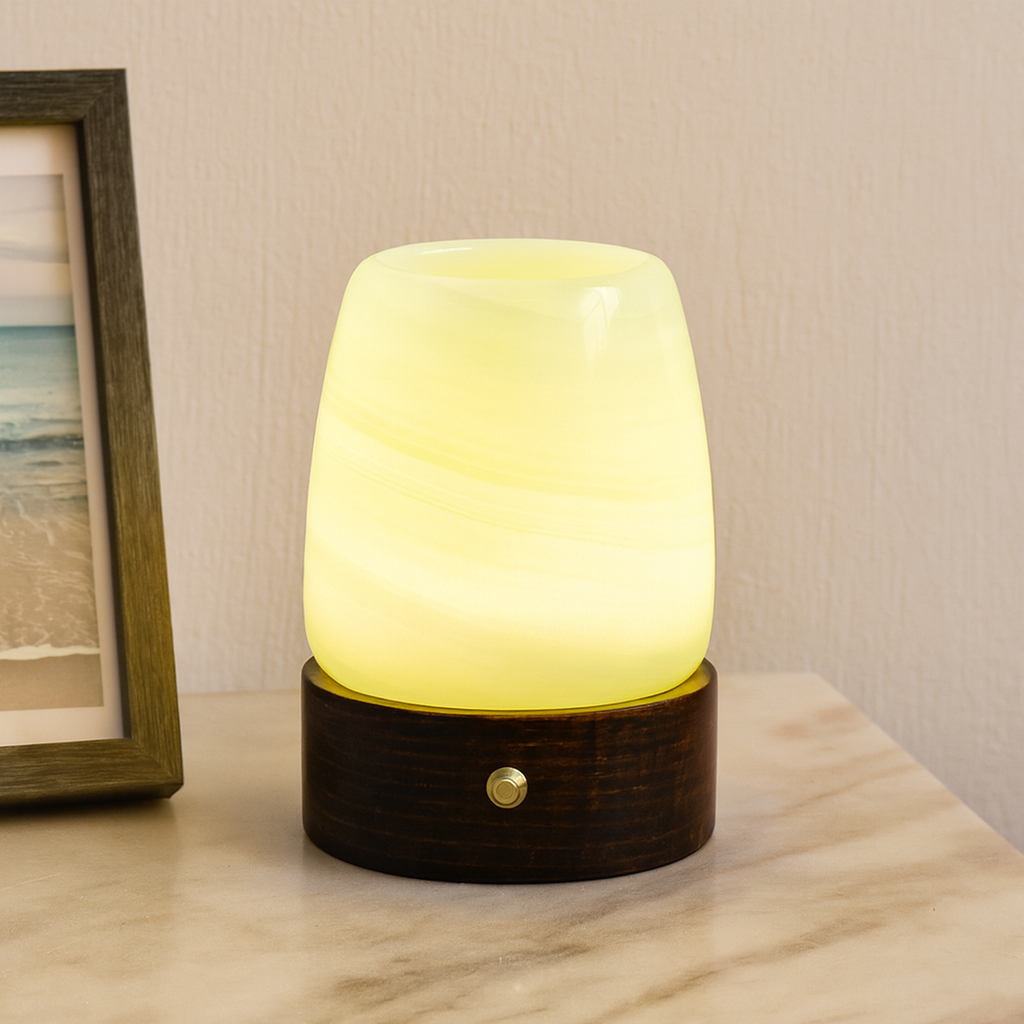 LustreGlow Marmeren Aromatherapie Lamp – Natuurlijke Steen Diffuser met Houten Basis