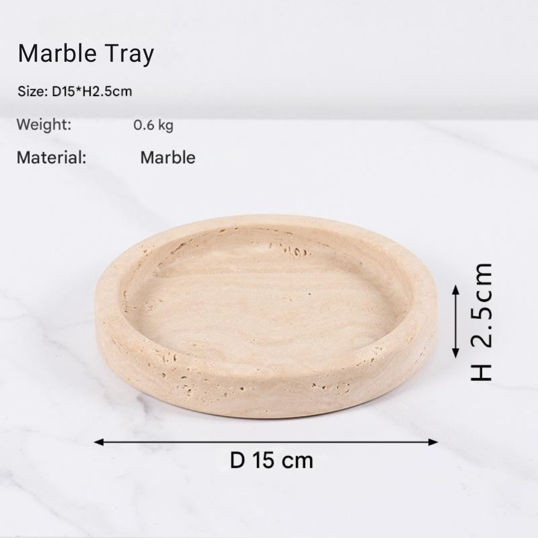 Beige Travertin Dienblad – Rond 15cm | Minimalistische Natuursteen