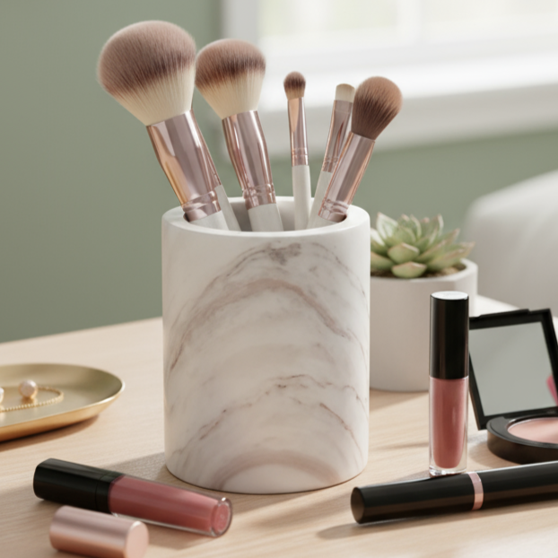 Solenne marmeren opbergbeker – massief stenen organizer