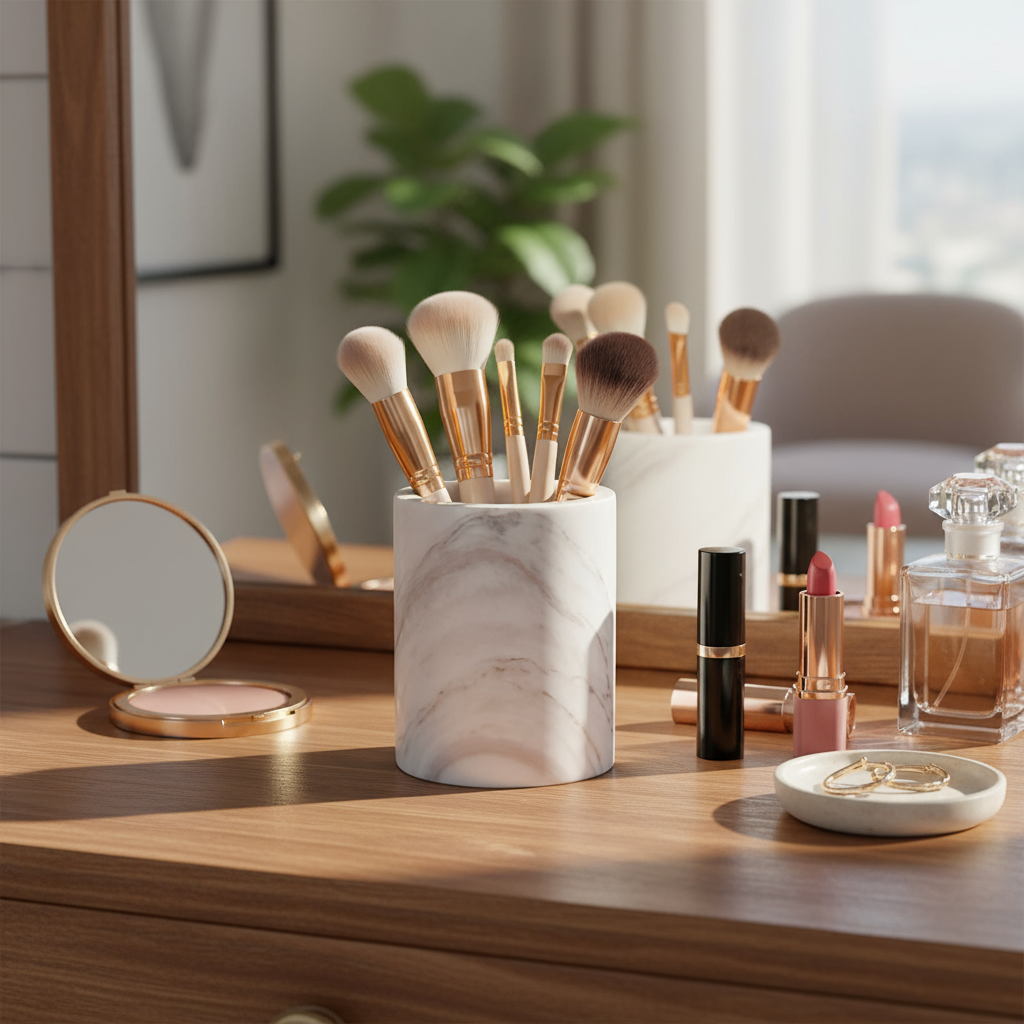 Solenne marmeren opbergbeker – massief stenen organizer