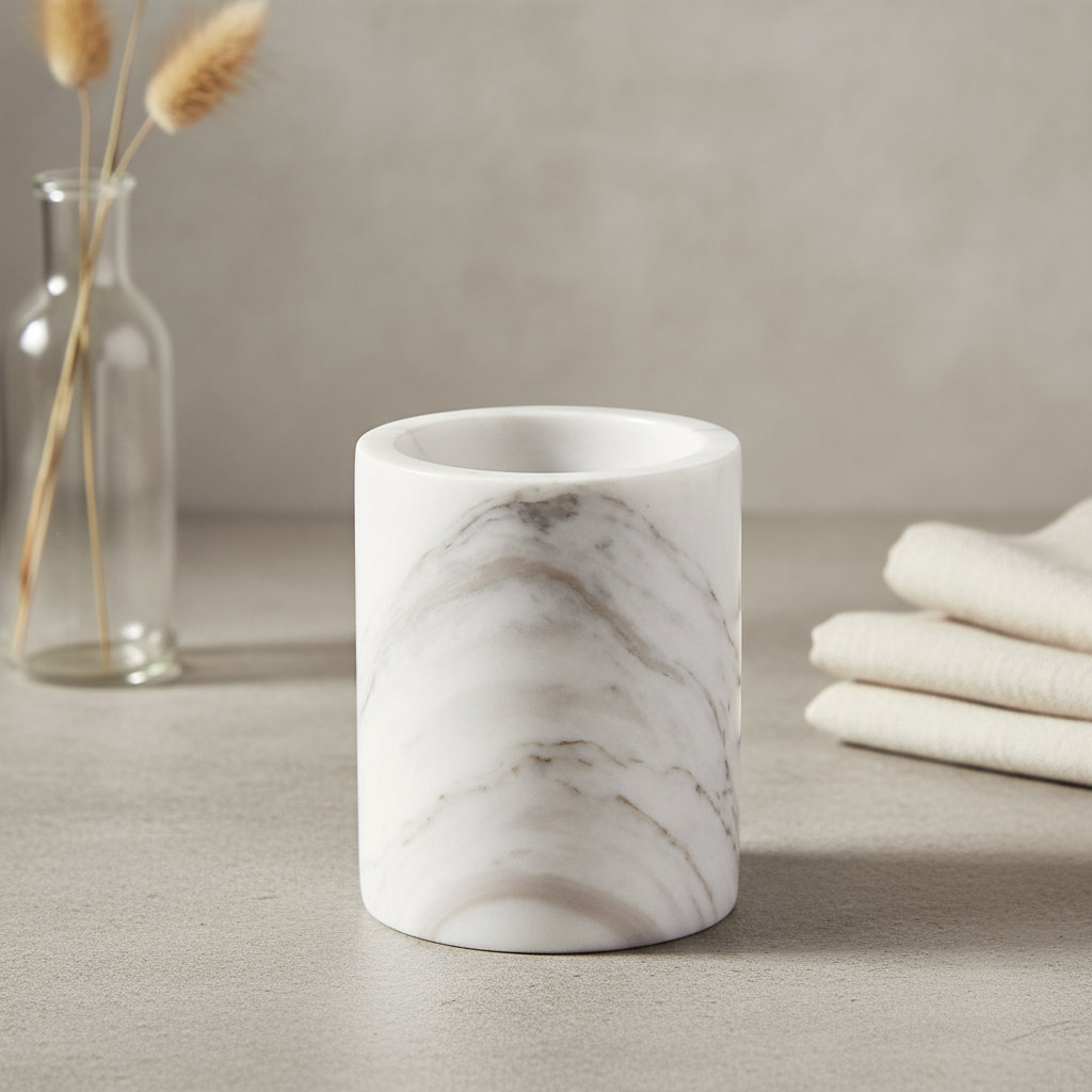 Solenne marmeren opbergbeker – massief stenen organizer