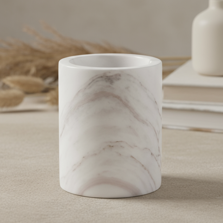 Solenne marmeren opbergbeker – massief stenen organizer