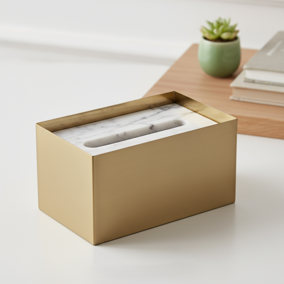 Cavere marmeren en metalen tissuebox