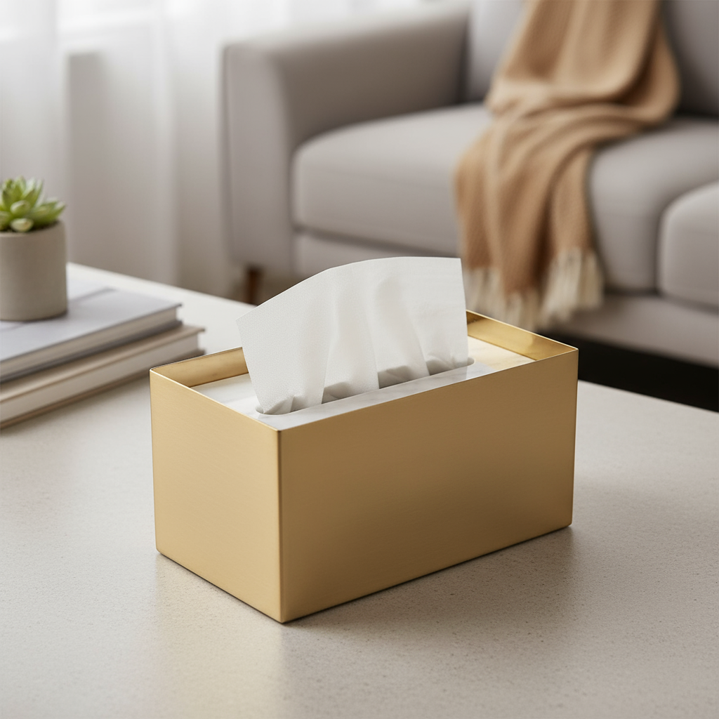 Cavere marmeren en metalen tissuebox