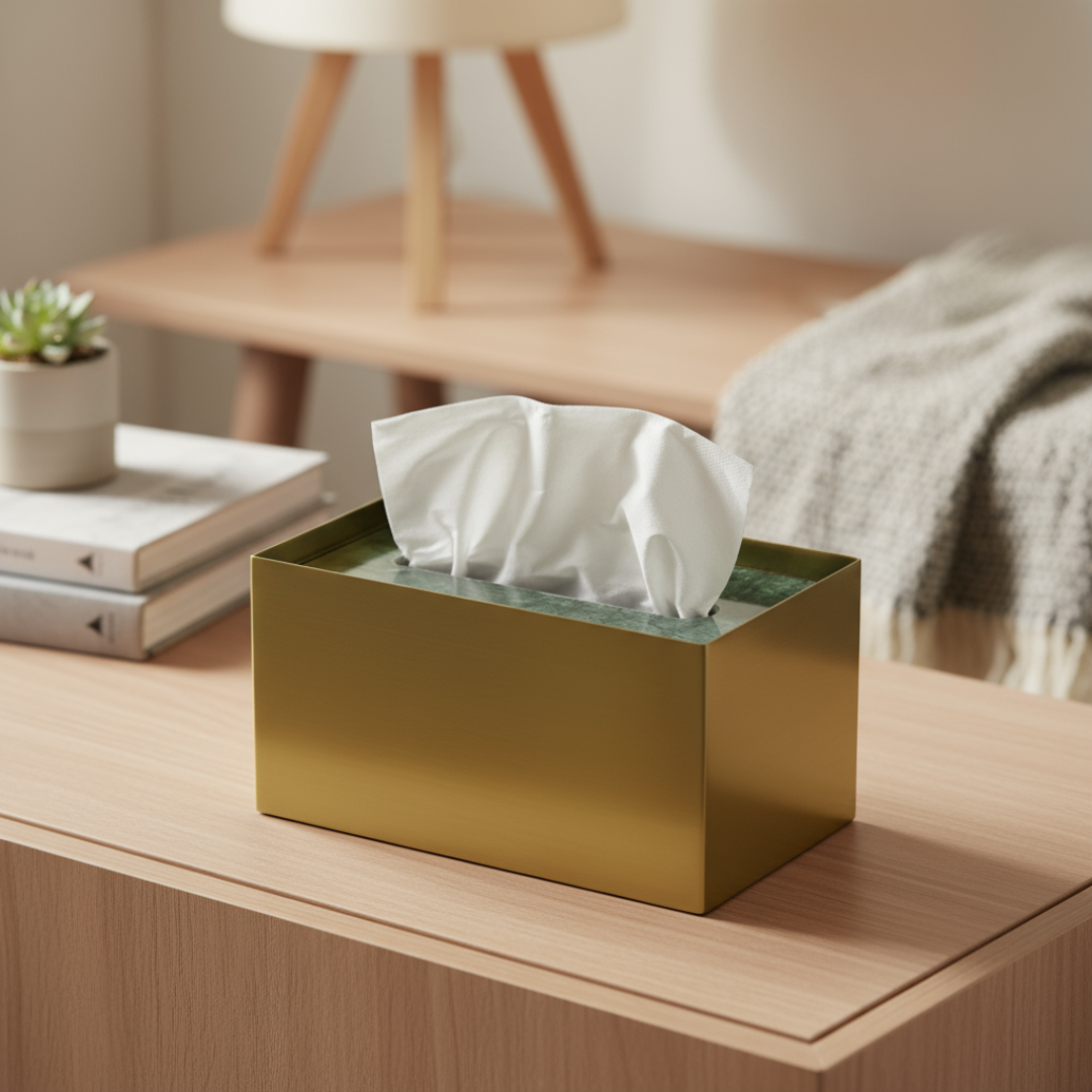 Cavere marmeren en metalen tissuebox