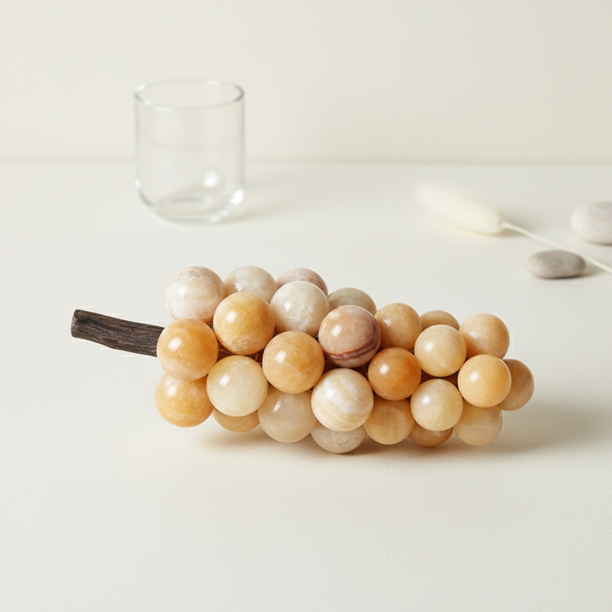 Ambachtelijk marmeren druivencluster ornament – 1.2kg massief stenen decoratief accent
