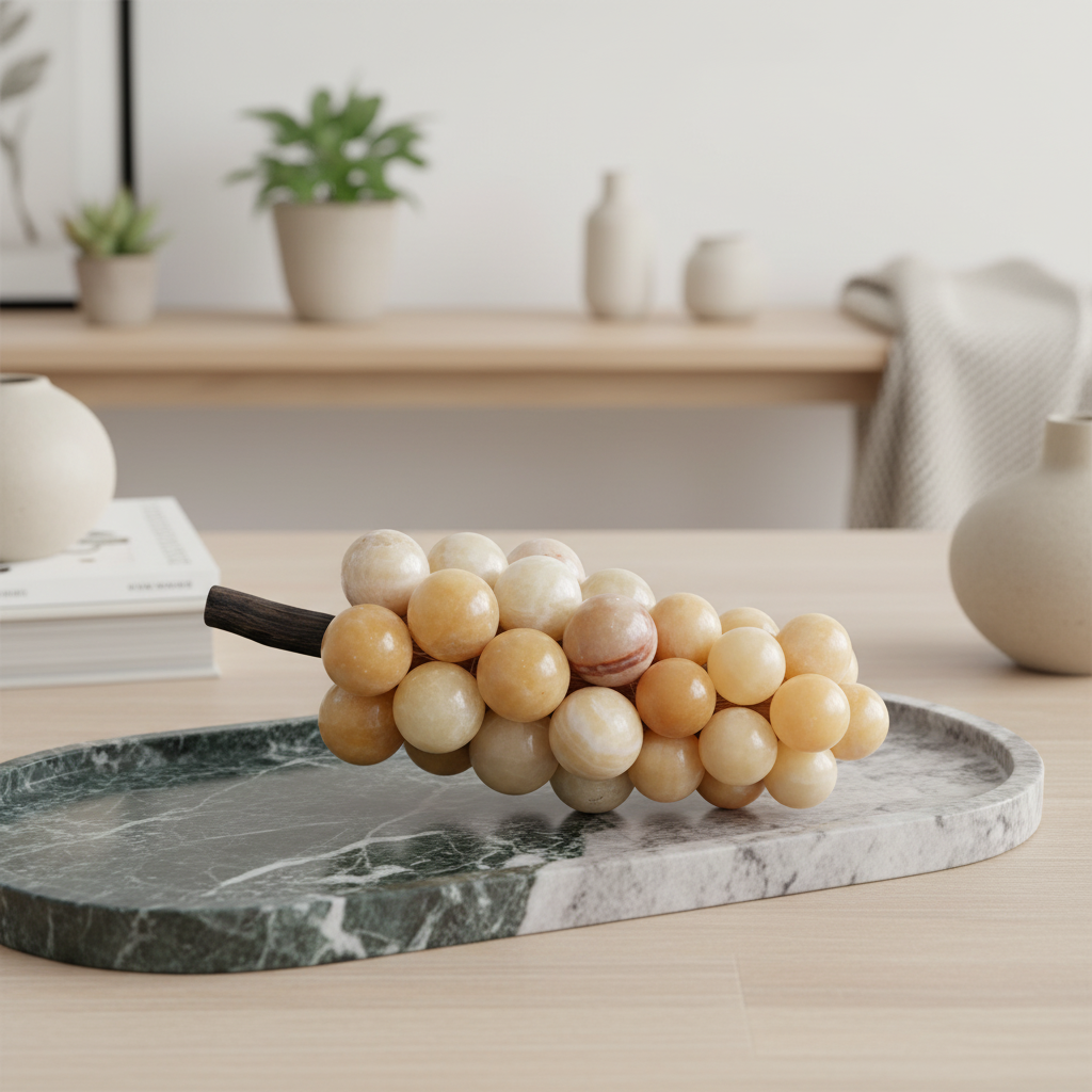 Ambachtelijk marmeren druivencluster ornament – 1.2kg massief stenen decoratief accent