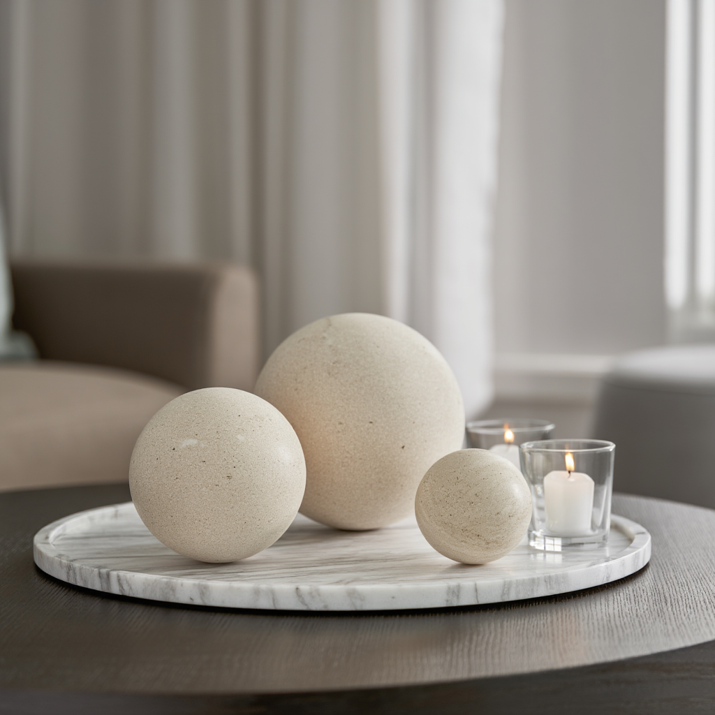 Tijdloze Marmeren Bol – Massieve Steen Decoratieve Sfeer