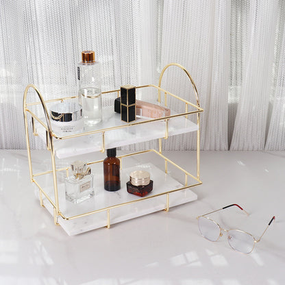Luxe rechthoekige marmeren dubbele tray met handvatten