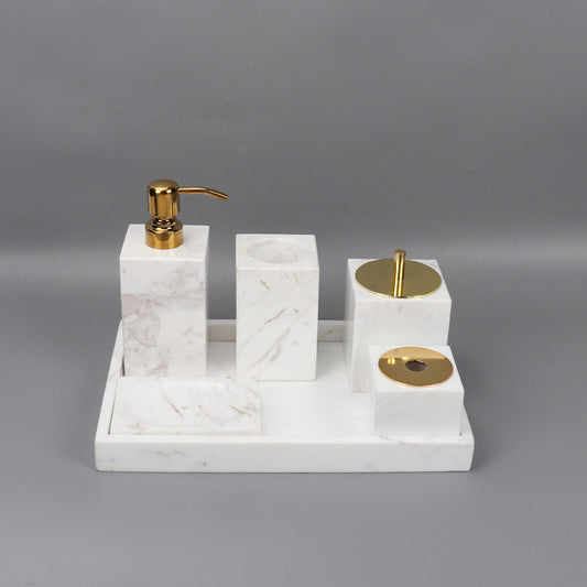 Luxe 6-delige marmeren badkamer set – massief stenen toilettas organizer