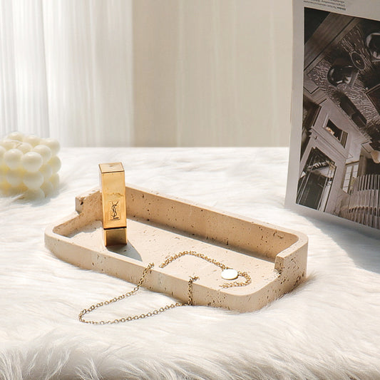 Natuurlijke Travertin Dienblad – Massief Steen Minimalistische Luxe Organizer