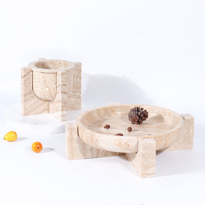 Aurum Travertin Fruit Tray – Massief stenen middelpunt