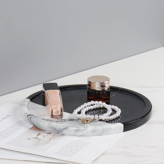 Luxe Ronde Marmeren Dienblad – Zwart & Wit Ontwerp