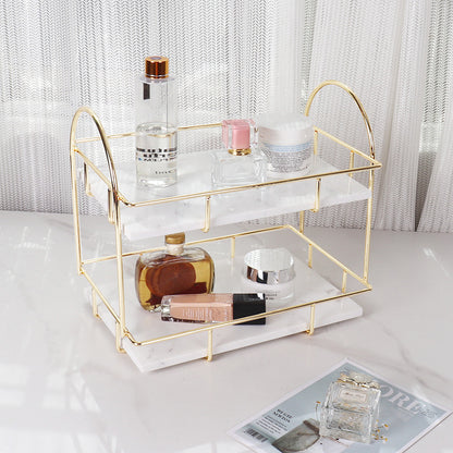 Luxe rechthoekige marmeren dubbele tray met handvatten