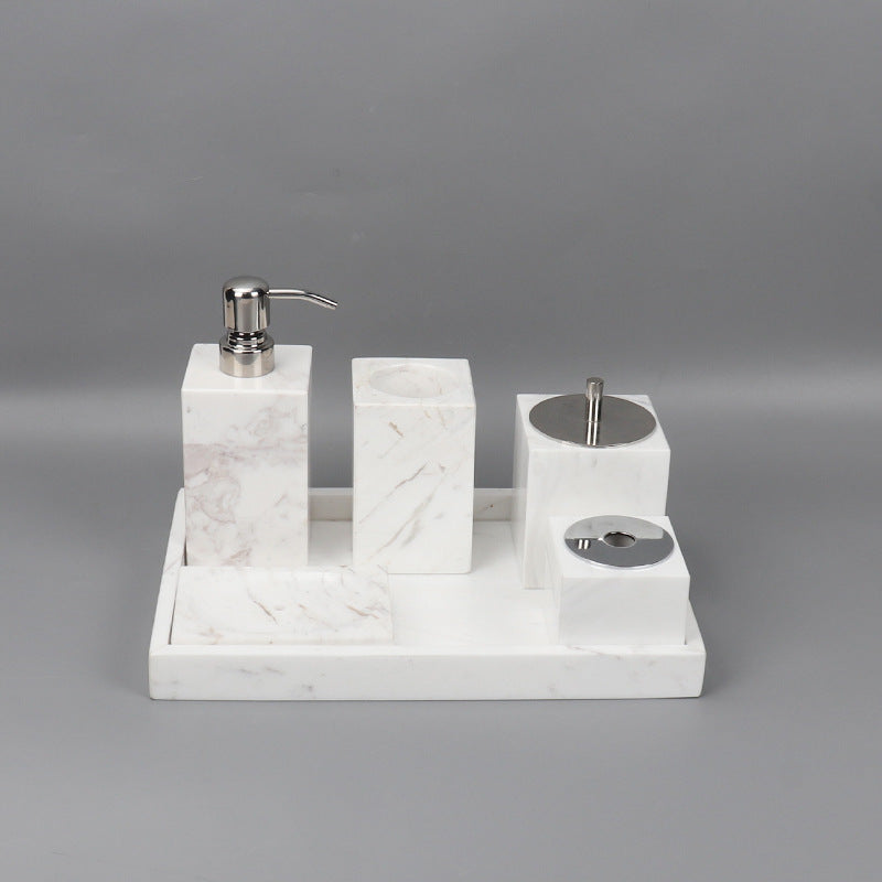Luxe 6-delige marmeren badkamer set – massief stenen toilettas organizer