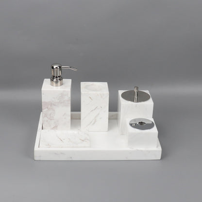 Luxe 6-delige marmeren badkamer set – massief stenen toilettas organizer