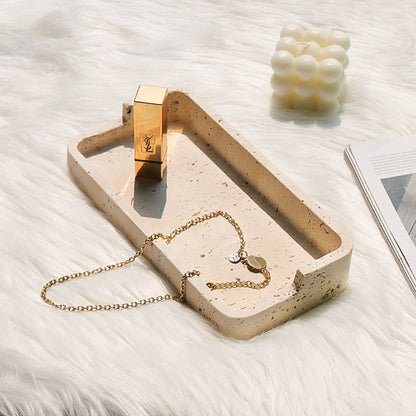 Natuurlijke Travertin Dienblad – Massief Steen Minimalistische Luxe Organizer