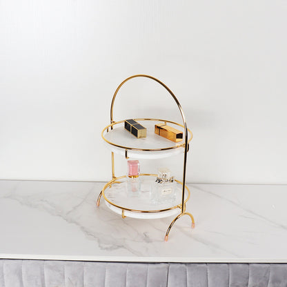 Aurora ronde marmeren dubbele tray met gebogen handvat