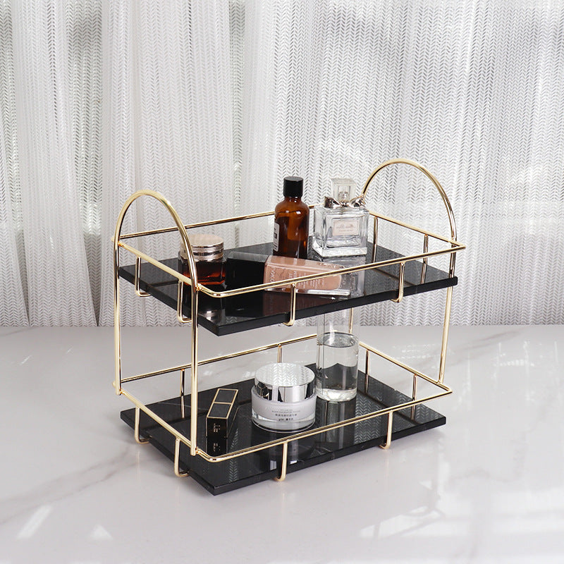 Luxe rechthoekige marmeren dubbele tray met handvatten