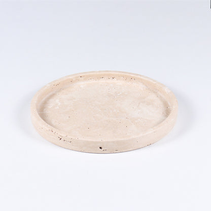 Beige Travertin Dienblad – Rond 15cm | Minimalistische Natuursteen