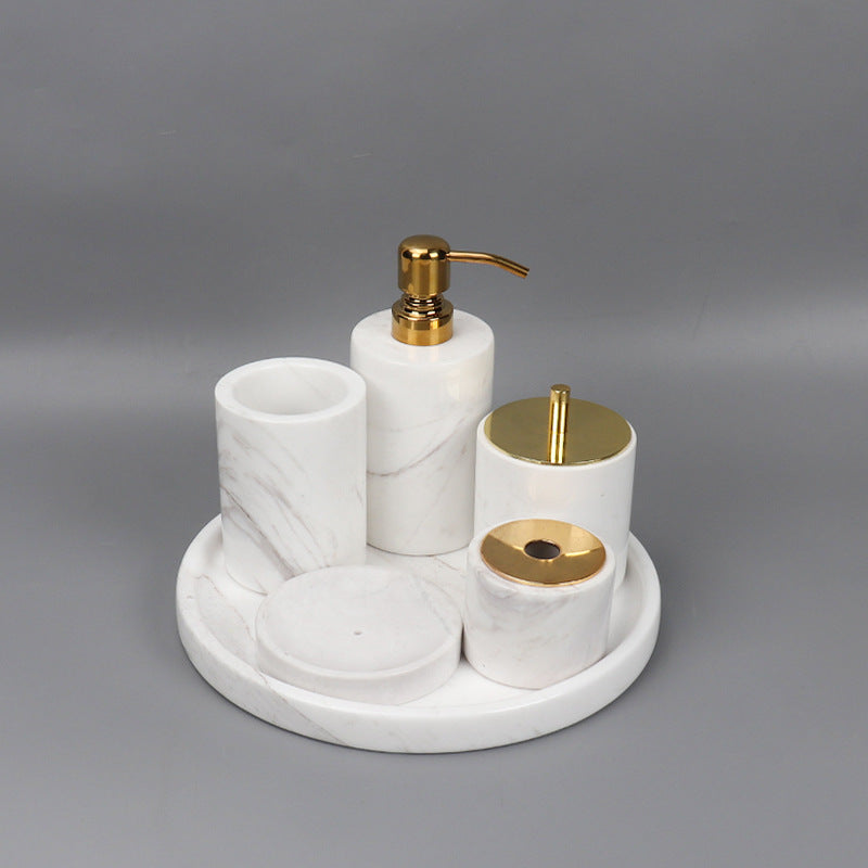 Luxe 6-delige marmeren badkamer set – massief stenen toilettas organizer