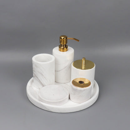 Luxe 6-delige marmeren badkamer set – massief stenen toilettas organizer