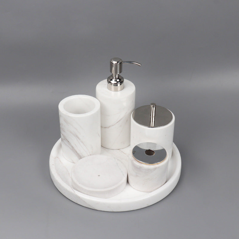 Luxe 6-delige marmeren badkamer set – massief stenen toilettas organizer