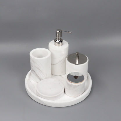 Luxe 6-delige marmeren badkamer set – massief stenen toilettas organizer
