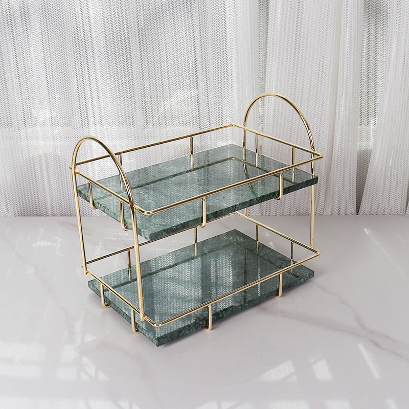 Luxe rechthoekige marmeren dubbele tray met handvatten
