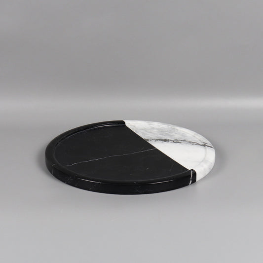 Luxe Ronde Marmeren Dienblad – Zwart & Wit Ontwerp