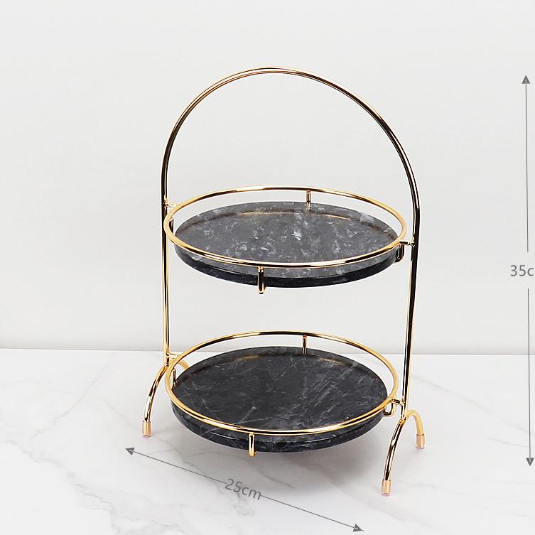 Aurora ronde marmeren dubbele tray met gebogen handvat