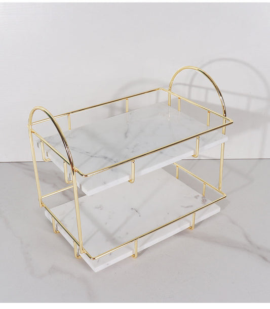 Luxe rechthoekige marmeren dubbele tray met handvatten