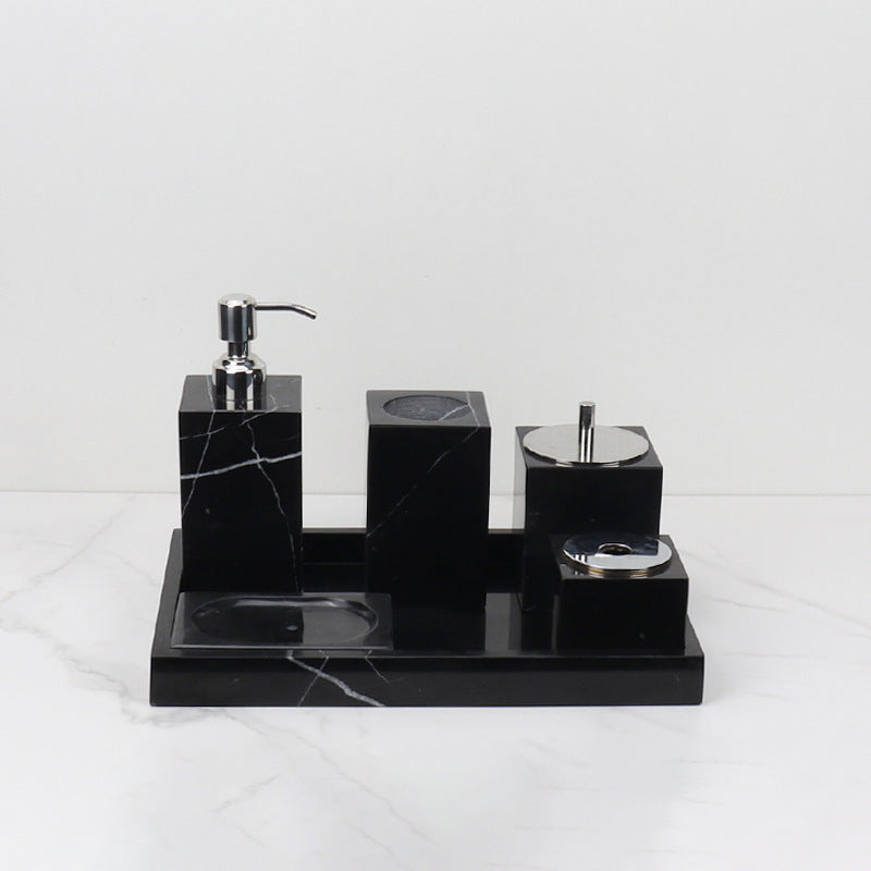 Luxe 6-delige marmeren badkamer set – massief stenen toilettas organizer