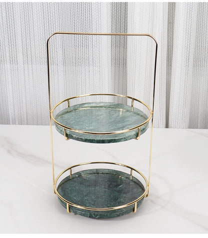 Maravilla Ronde Marmeren Dubbele Tray met Handvat