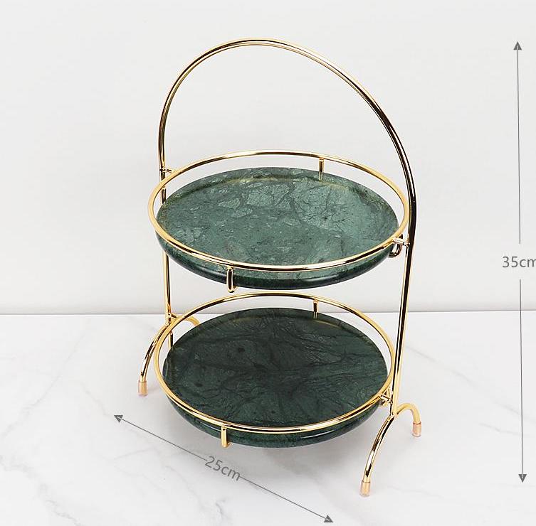 Aurora ronde marmeren dubbele tray met gebogen handvat