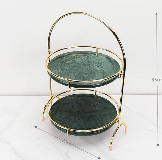 Aurora ronde marmeren dubbele tray met gebogen handvat