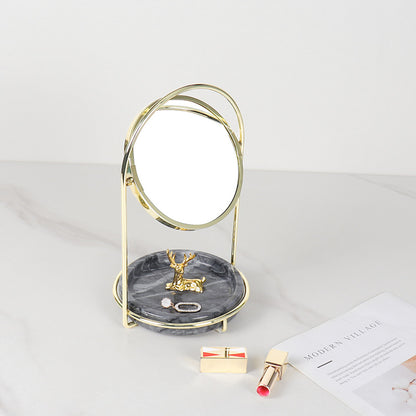 Elegante marmeren make-upspiegel met dienblad – metalen afwerking in twee tinten