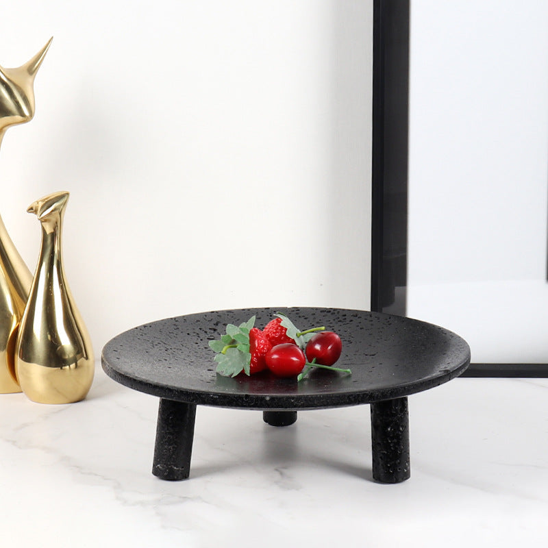 Noir Elevé Travertin Fruittray – Gesculpteerde voetstuk in zwart travertinsteen