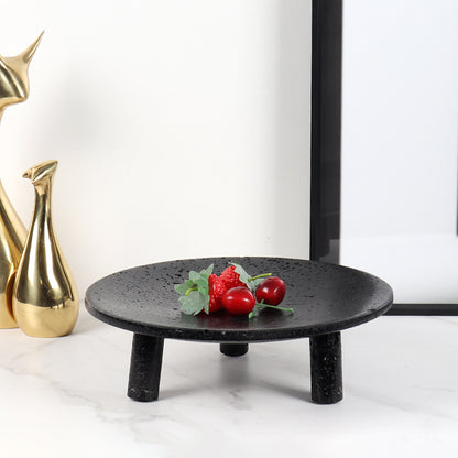Noir Elevé Travertin Fruittray – Gesculpteerde voetstuk in zwart travertinsteen