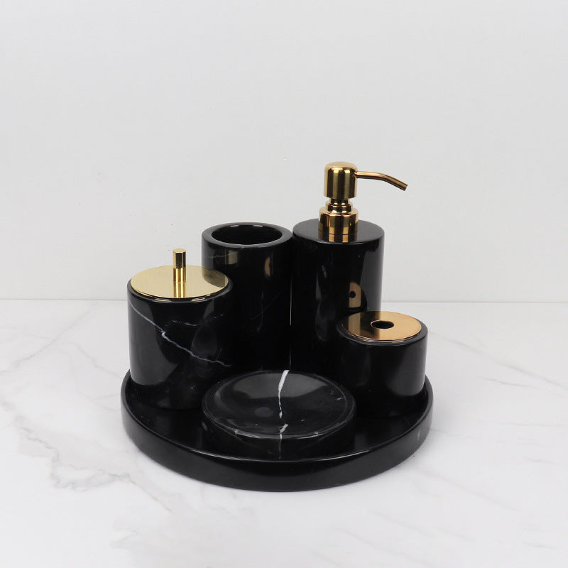Luxe 6-delige marmeren badkamer set – massief stenen toilettas organizer