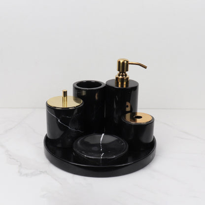 Luxe 6-delige marmeren badkamer set – massief stenen toilettas organizer