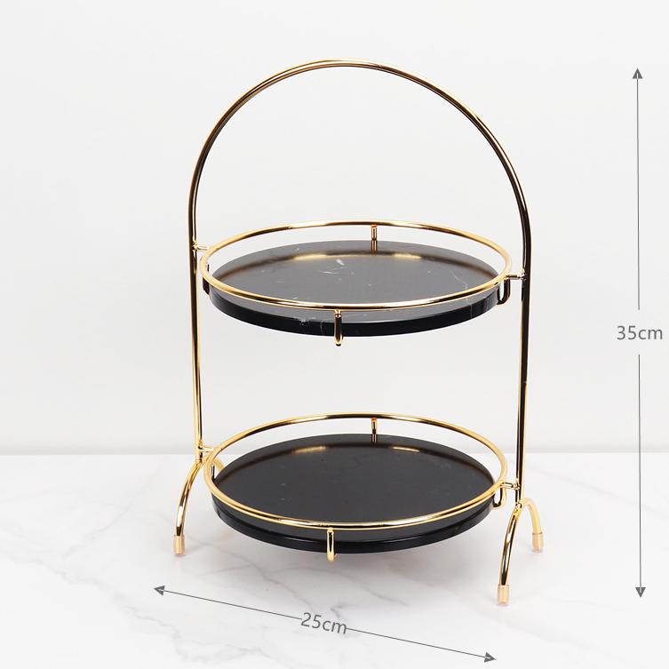Aurora ronde marmeren dubbele tray met gebogen handvat
