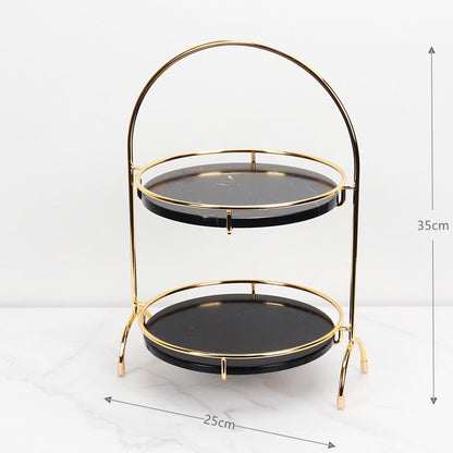 Aurora ronde marmeren dubbele tray met gebogen handvat