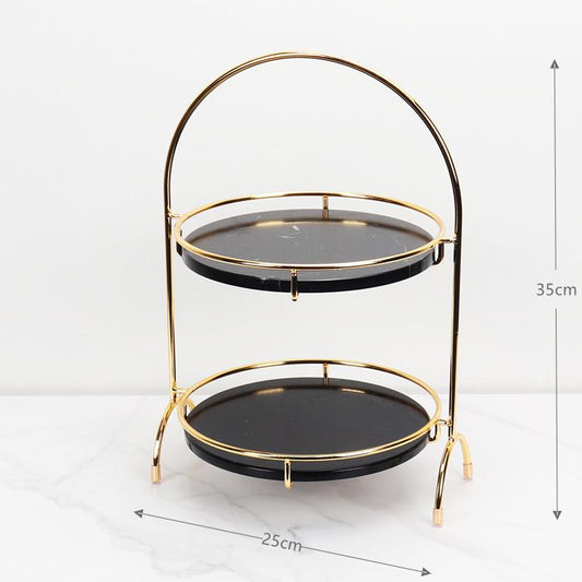 Aurora ronde marmeren dubbele tray met gebogen handvat