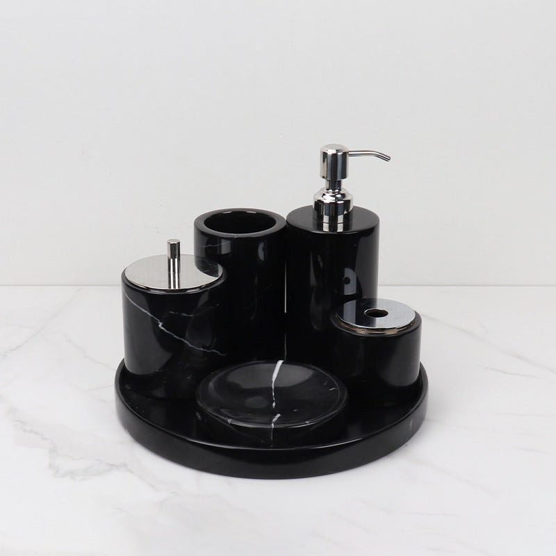 Luxe 6-delige marmeren badkamer set – massief stenen toilettas organizer