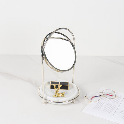 Elegante marmeren make-upspiegel met dienblad – metalen afwerking in twee tinten