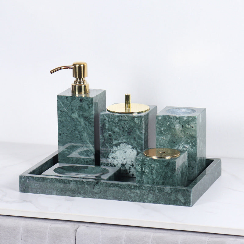 Luxe 6-delige marmeren badkamer set – massief stenen toilettas organizer